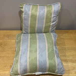 Waverly Floral Blue Green Pink Striped Leaves Decorative Throw Pillows 2- 15x15